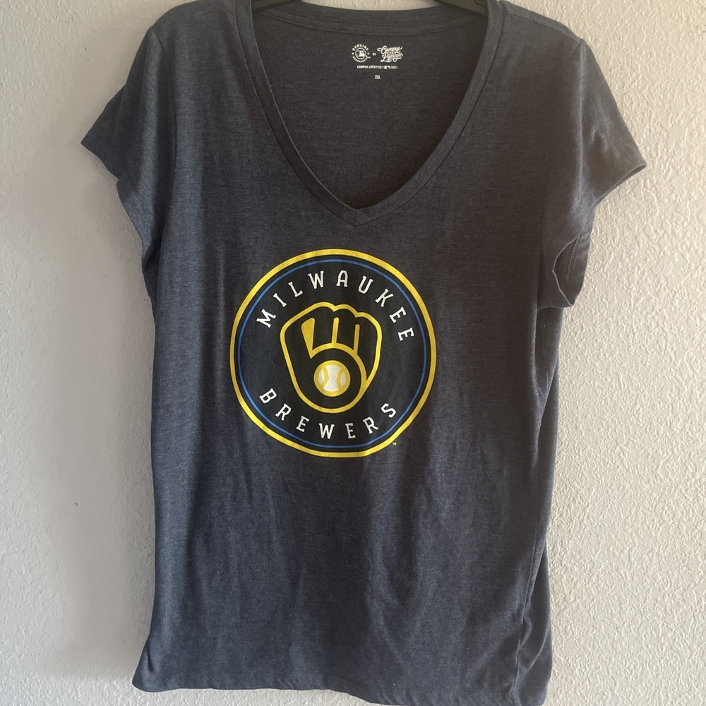 Milwaukee Brewers Shirt Womens 2XL Blue MLB Baseball Genuine Merchandise Tee
